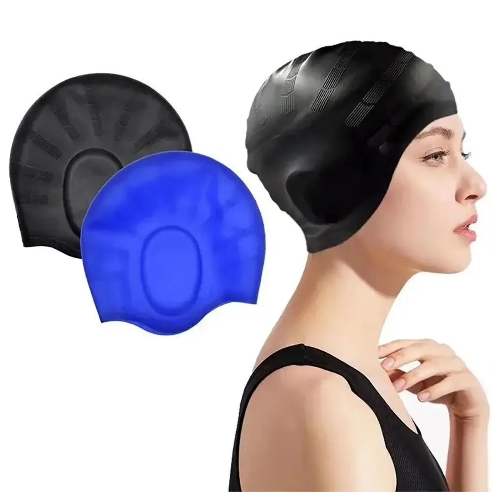 

1Pcs With Ear Protect Silicone Swimming Caps Waterproof Men Women Adults Diving Bathing Hats Pool Accessories High Elastic