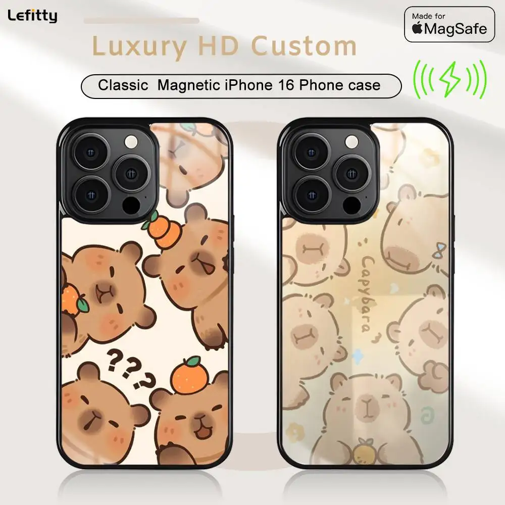 

Fashion Cute Capybara Phone Case For iPhone 16 15 14 13 12 11 Pro Max Plus Mini Magsafe Charging Cover Magnetic Hard Shell
