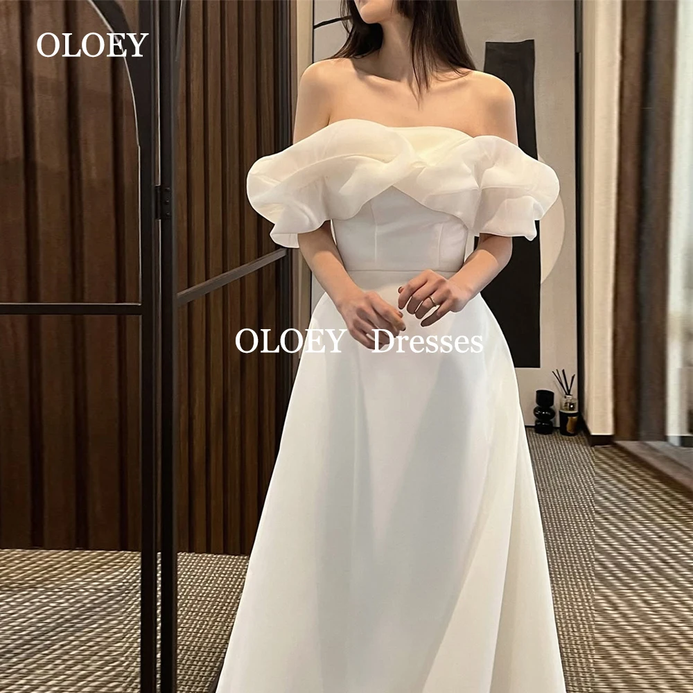

OLOEY Simple Pleats Off Shoulder Wedding Dresses Floor Length A Line Bride Gowns Short Sleeves Corset Back Corset Customized