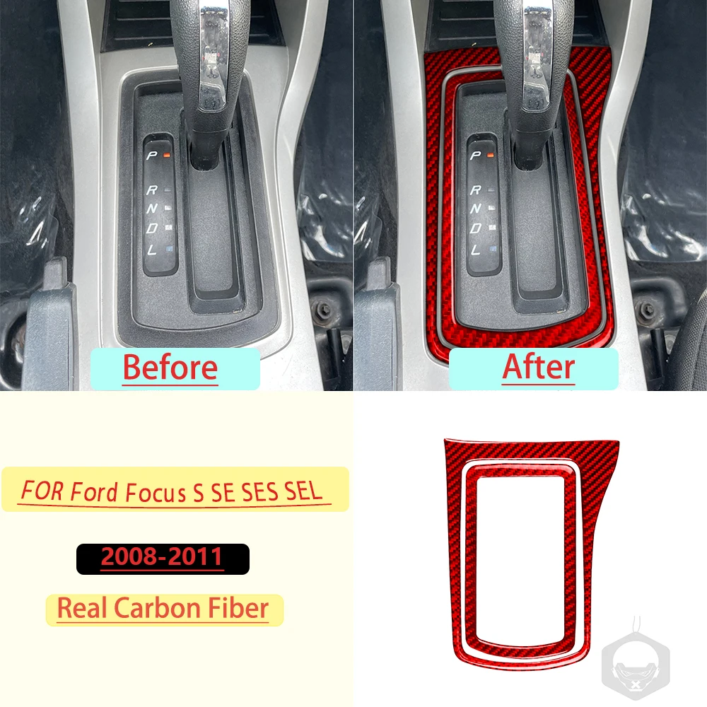 For Ford Focus S SE SES SEL 2008-2011 Gear Shift transmission Panel Kit Real Soft Carbon Fiber Interior Accessories Stickers