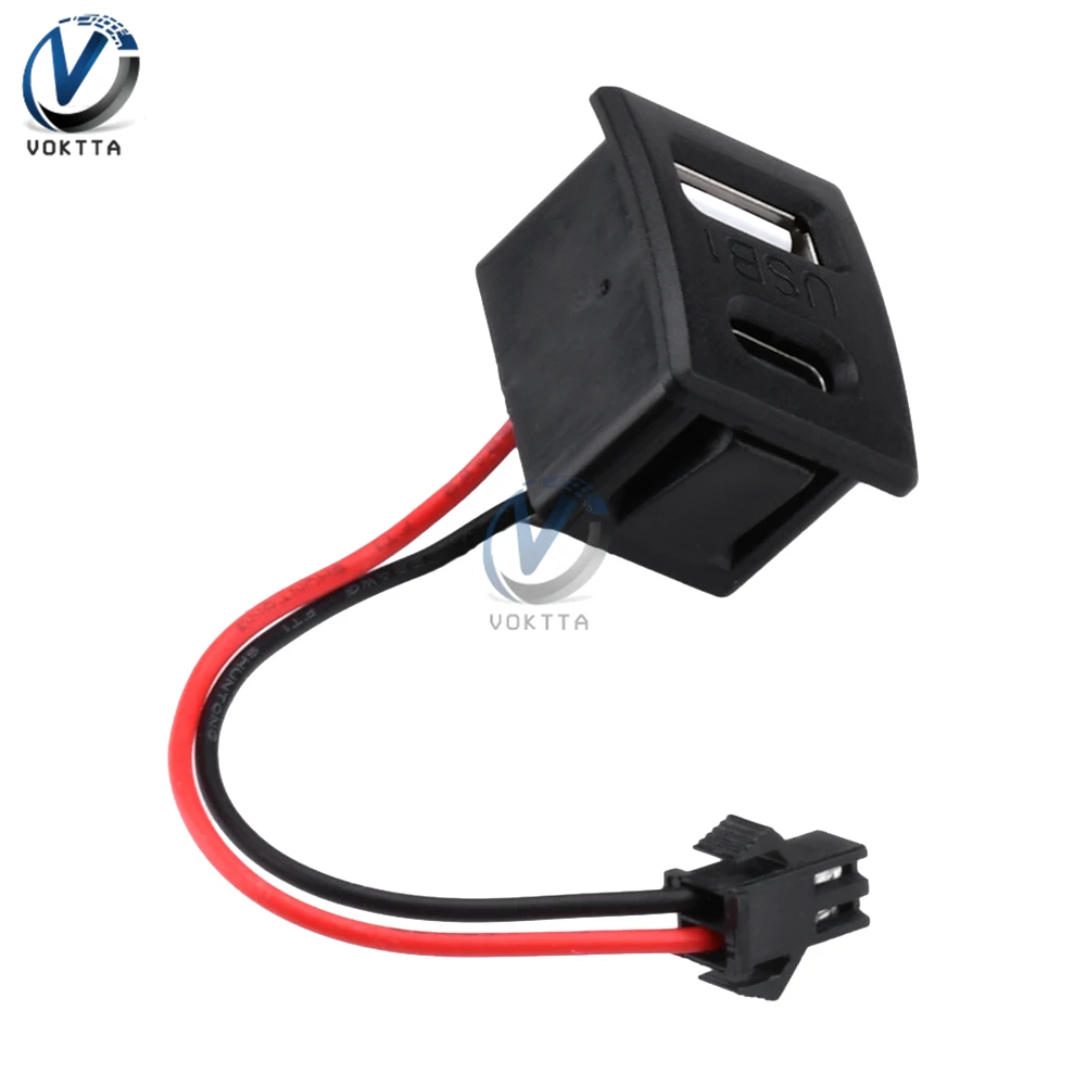 1ชิ้นสีดำสองชั้น USB ตัวเมียฐานเต้ารับสำหรับชาร์จชนิด C พร้อมสายเชื่อมต่อ USB พอร์ตชาร์จข้อมูลอินเตอร์เฟซ