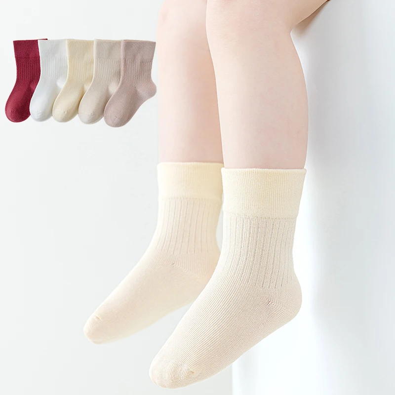 

5 пар однотонных эластичных дышащих носков принцессы для маленьких девочек, весна 2025 года, осень-зима, От 1 до 5 лет