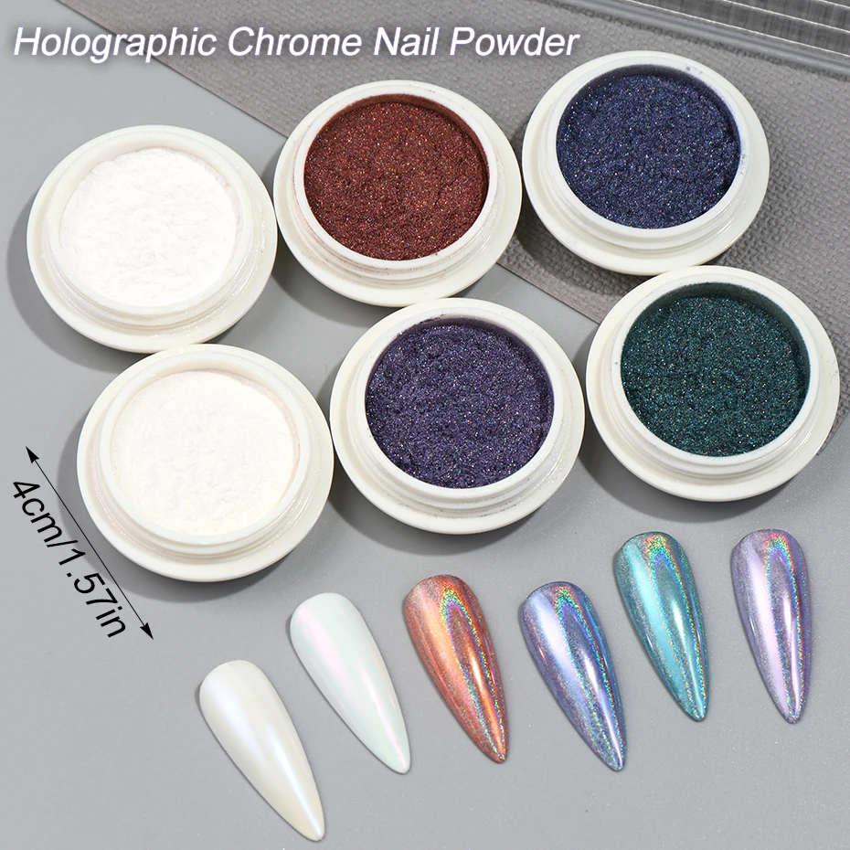 6 stücke Holographische Chrom Nagel Pulver Glitter Aurora Rosa Blau Lila Holochrome Nagel Pigment Metallic Spiegel Nail art Dekorationen