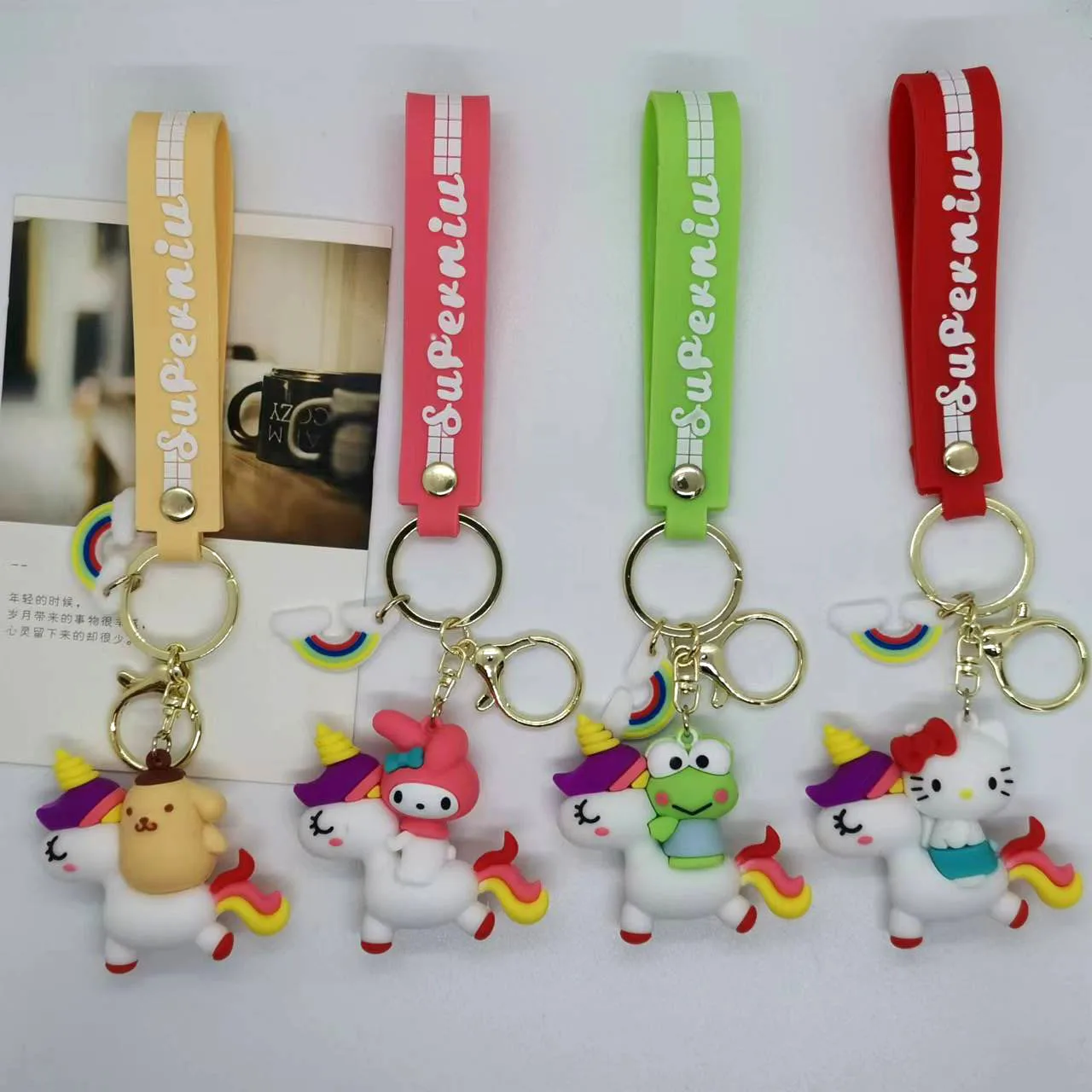 

New Creative Cartoon Colorful Horse Mingchuang Sanrio Kuromi Pudding Dog My Melody Doll Keychain Bag Car Keychain Accessory