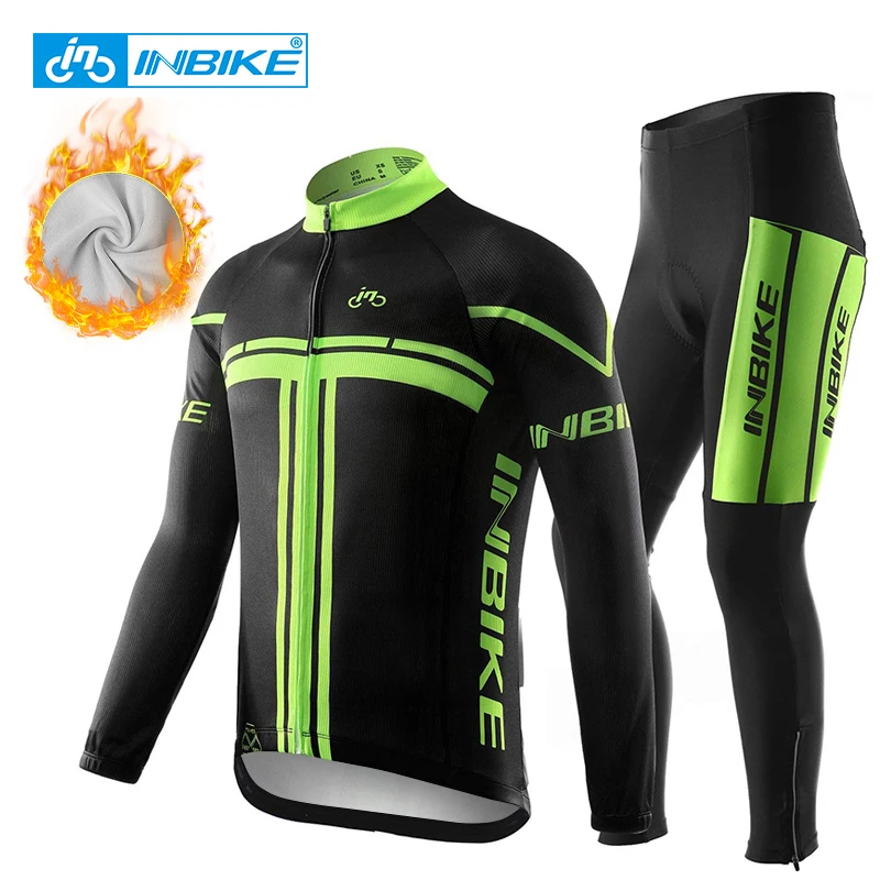 INBIKE Winter Cycling Sets Thermal Fleece Long Sleeve Jersey Pant for Men Road Bike MTB Cycling Thights Bicycle Riding Clothing