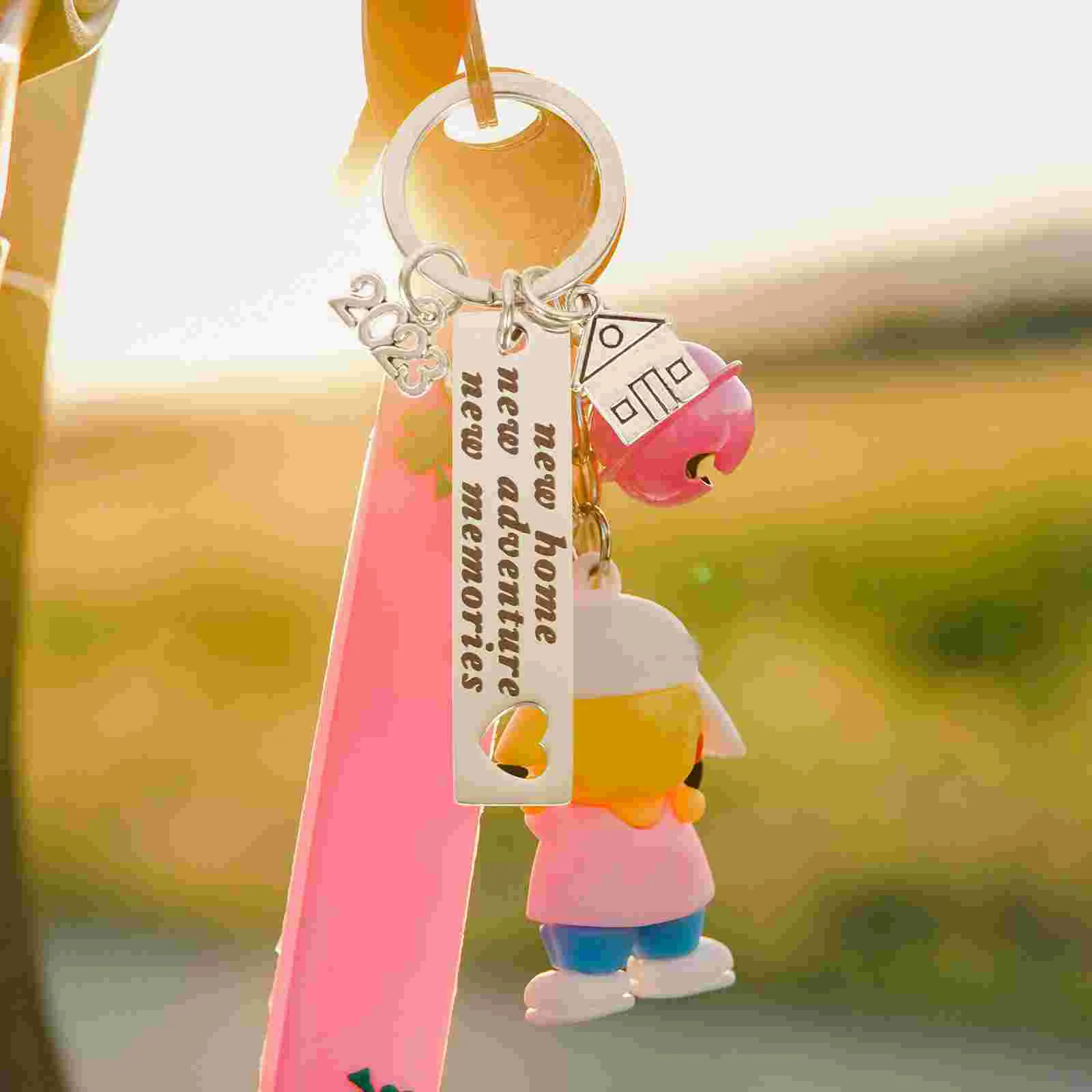 2 Pcs Housewarming Keychain Locket New Home Gift Stainless Steel for Families Chains Pendants Bag Hanging Lovers Rings Ornament