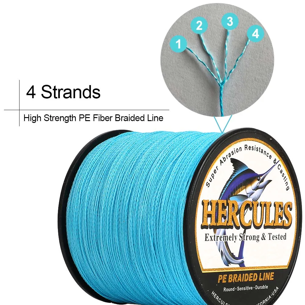 Hercules-sedal de pesca trenzada de PE, 4 hebras, color verde militar, 100M, 300M, 500M, 1000M, 1500M, tejido de Fishing6LB-100LB