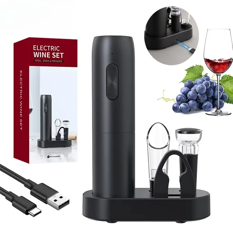 

Автоматическая электрическая открывалка для вина, подарочный набор, перезаряжаемый беспроводной штопор с базовой пробкой, открывалка для бутылок вина для домашнего бара, вечеринки
