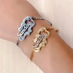 Two Tone Gold Plated Personalized Name Bracelet 3D Custom Name Stainless Steel Jewelry Double Layer Bracelets For Women Gifts