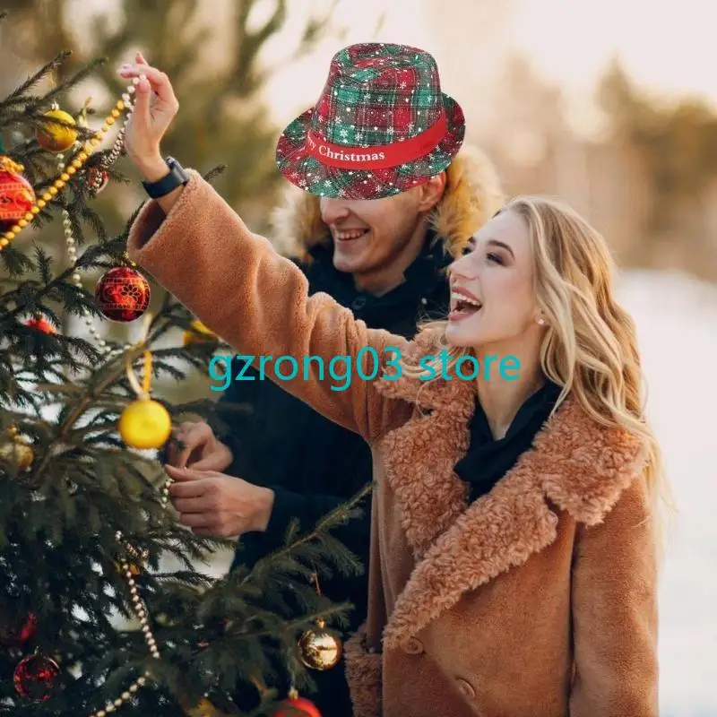 127C Sneeuwvlok Checker Kerstmuts voor toneelvoorstellingen Kerstkostuum Rekwisieten Hoed Festival Jazzy Hoed Vakantieaccessoire