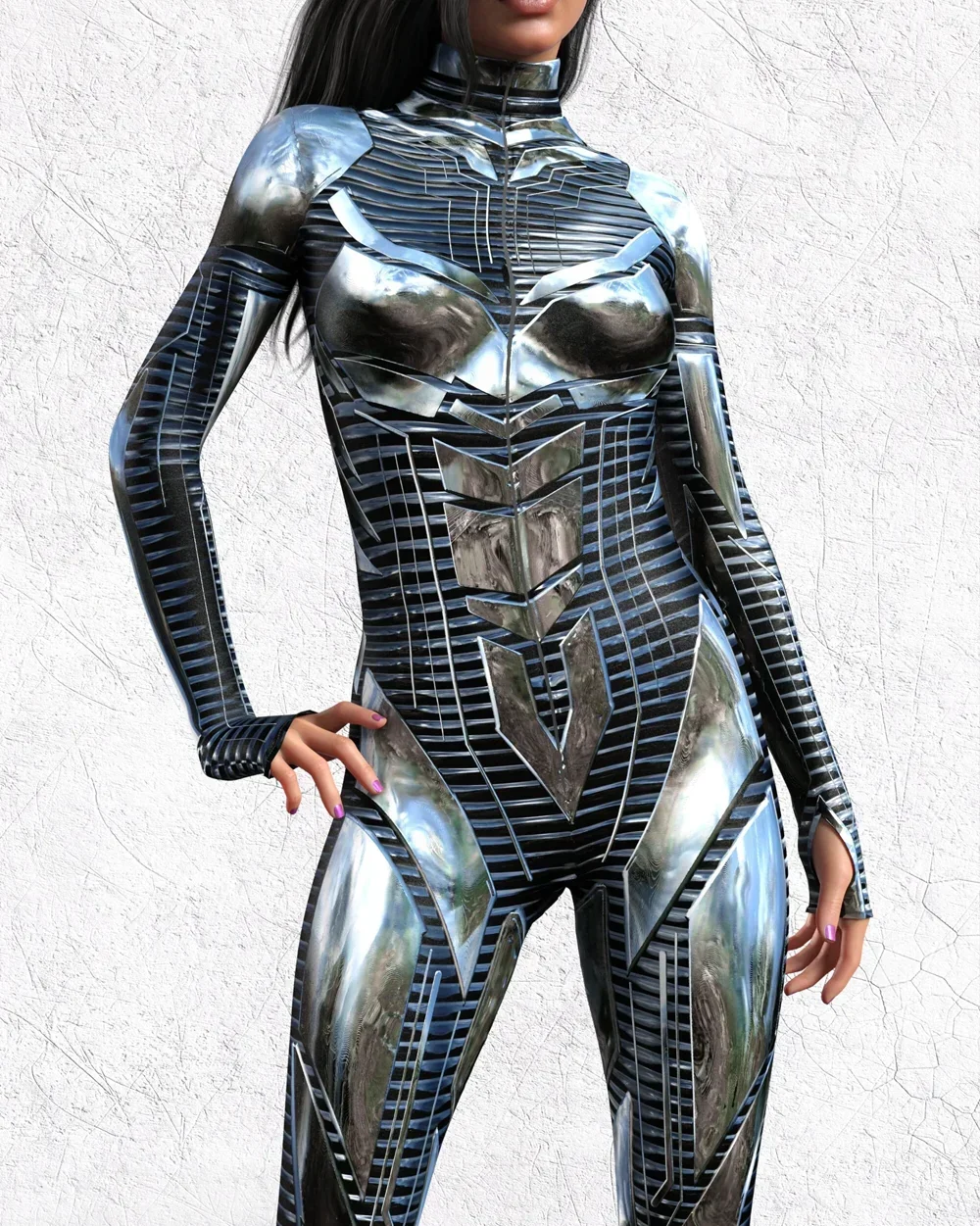 Zawaland Iron Fighter Printing Cosplay Costume Women Punk Bodysuit Halloween Party Jumpsuit Festival Zentai Catsuits Show Outfit view 3