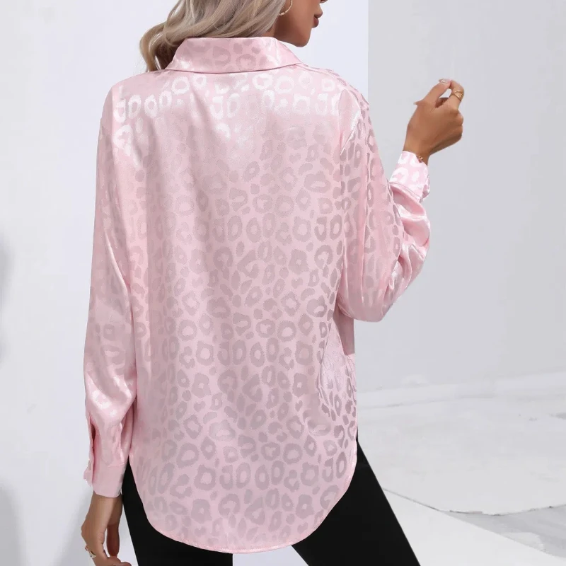 2024 Leopard Print Shirt for Women\'s Wearing Outside Spring and Autumn Turn-down Collar Long Sleeve Imitation Silk Shirts Tops