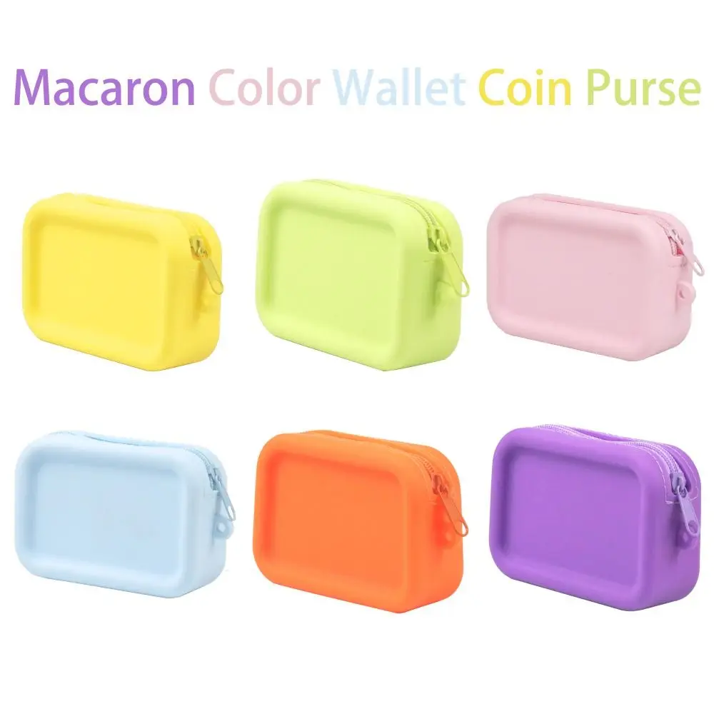 

Vintage Silicone Organizer Cosmetic Bag Smooth Zipper Waterproof Wallet Coin Purse Macaron Color Earphone Bag Students