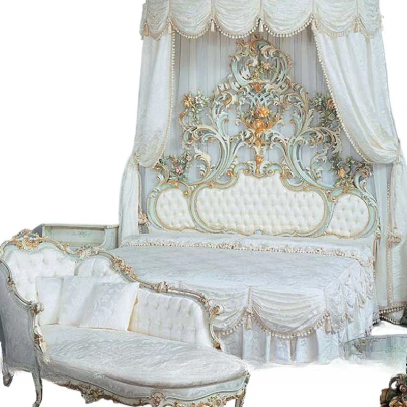 

Fabric bed villa court bed French solid wood carving flower wedding bed master bedroom 1.8 meters double bed