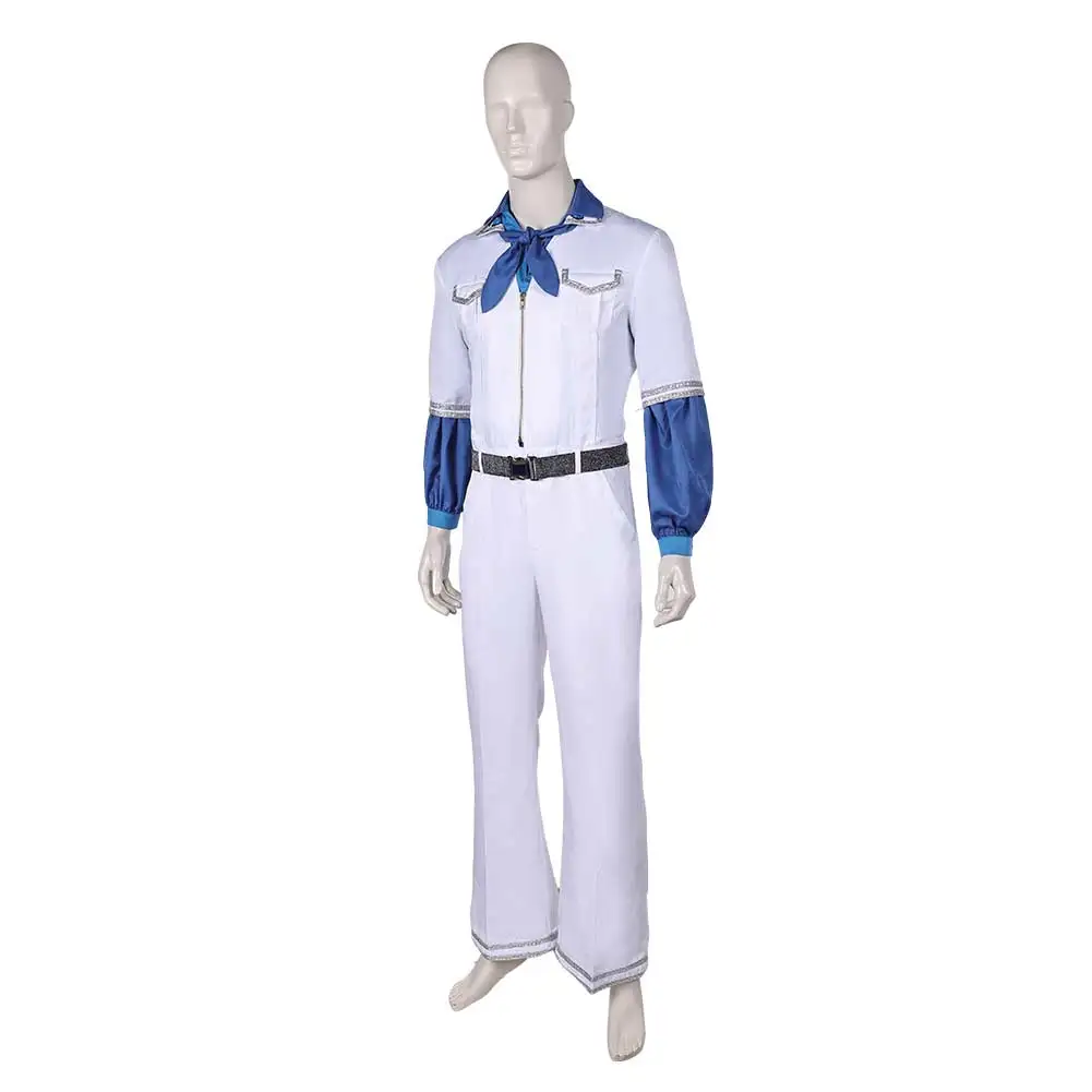 Male Benny Anderson Cosplay Uniform Costume ABBA Retro Shirt Jumpsuit Belt for Men Adult Outfits Halloween Carnival Party Suit