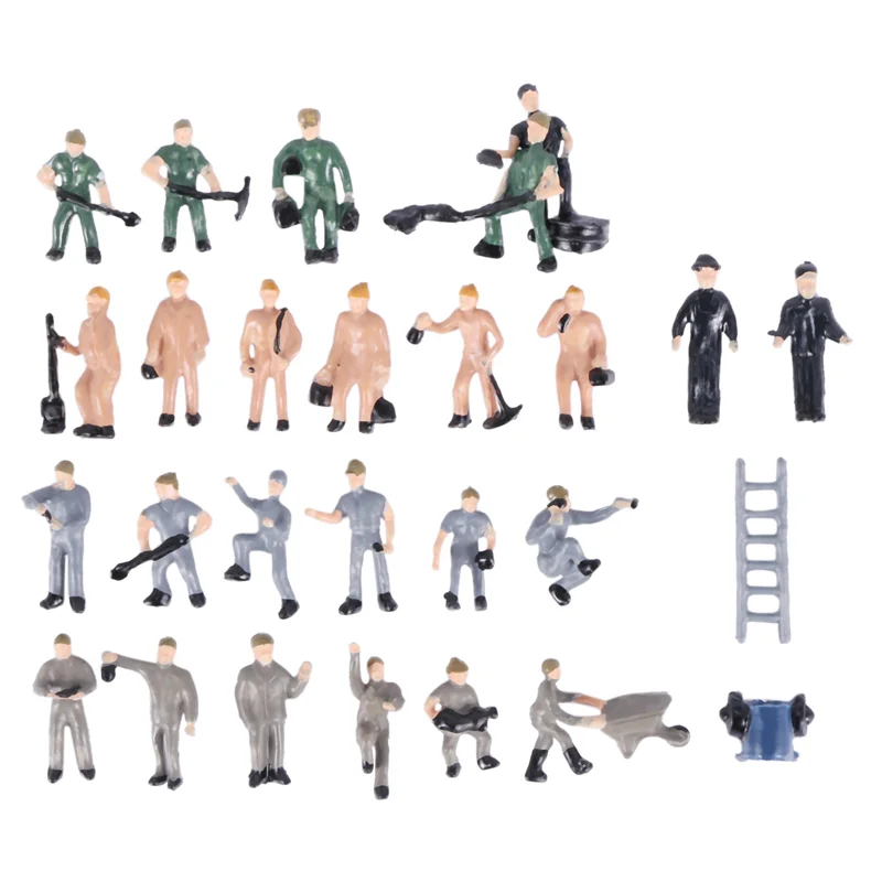 

A04F-100Pcs 1:87 Figurines Painted Figures Miniatures Of Railway Workers With Bucket And Ladder
