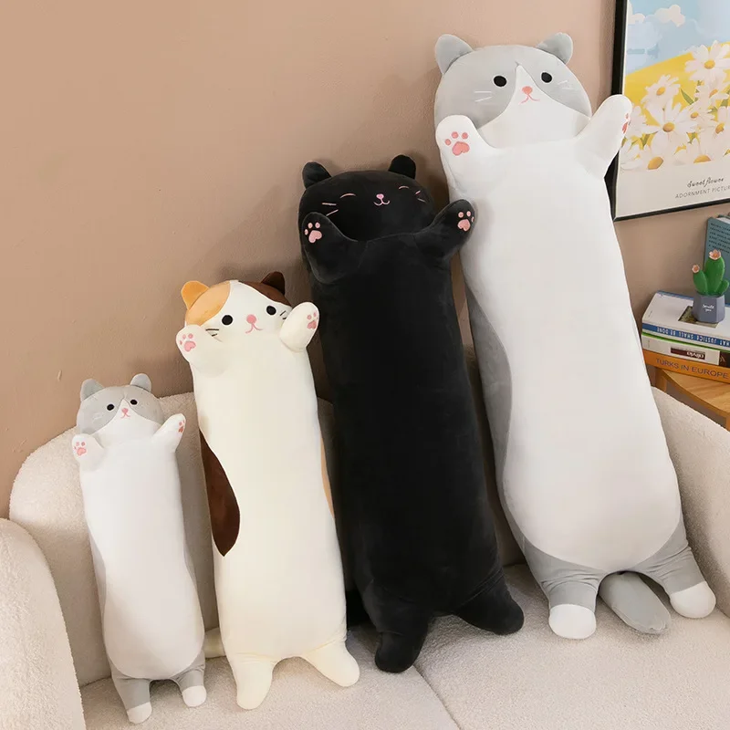 110cm Kawaii Cute and Soft Long Cat Plush Toy Office Pillow Cushion Back Bed Decoration Plush Doll Gift for Friends and Lovers