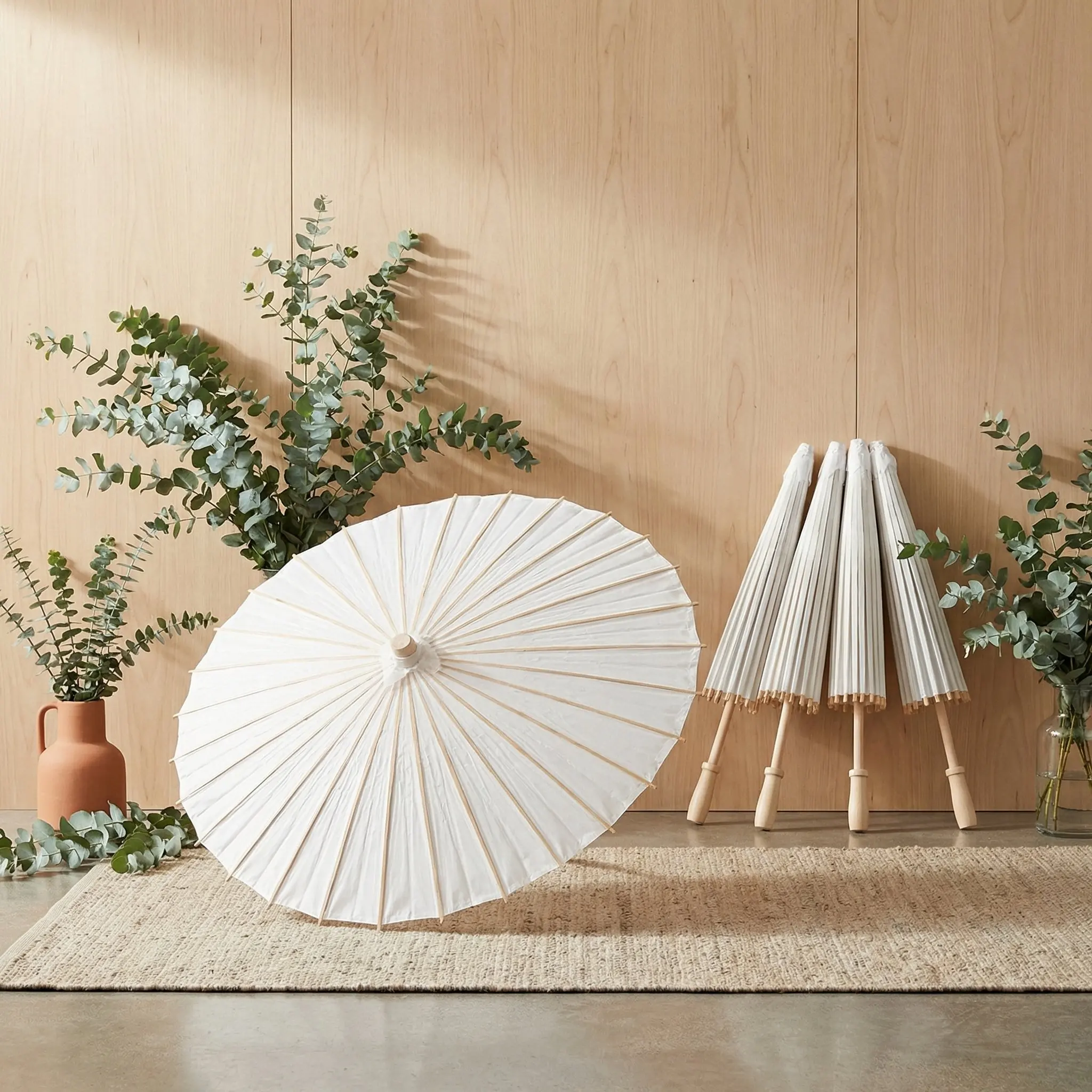 

5PCS White Paper Parasol Umbrellas DIY Photo Cosplay Prop 84CM Bamboo Umbrella For Wedding Party Summer Beach Decor