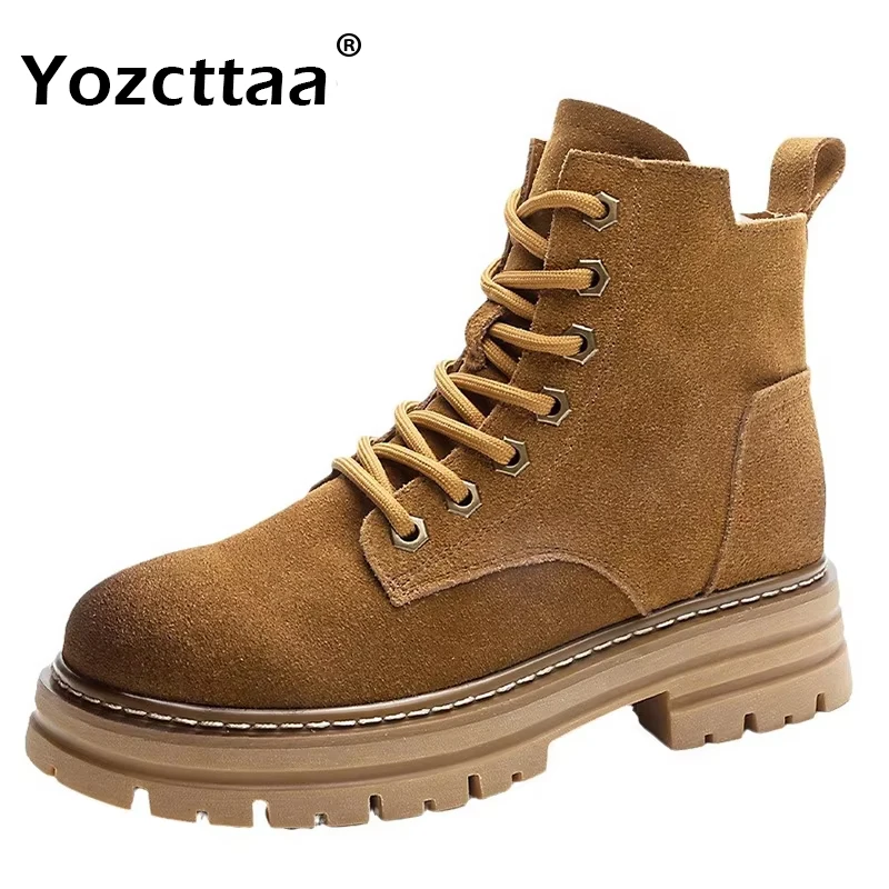 

Женские Замшевые полусапожки Yozcttaa, желтые полусапожки из натуральной кожи на толстом каблуке, полусапожки на платформе, Размеры 35-40, лето
