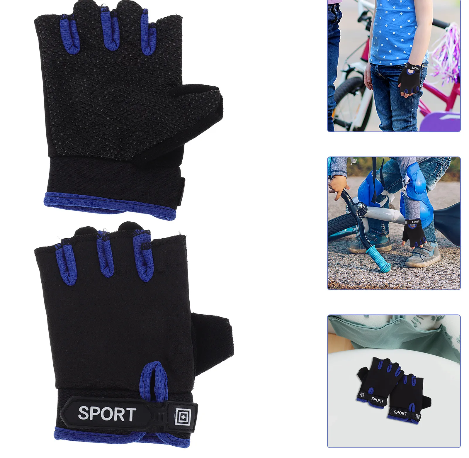 

1Pair Fingerless Gloves Anti Slip Grip Breathable Mesh Cycling Gloves for Balance Biking Bicycle Roller Skating