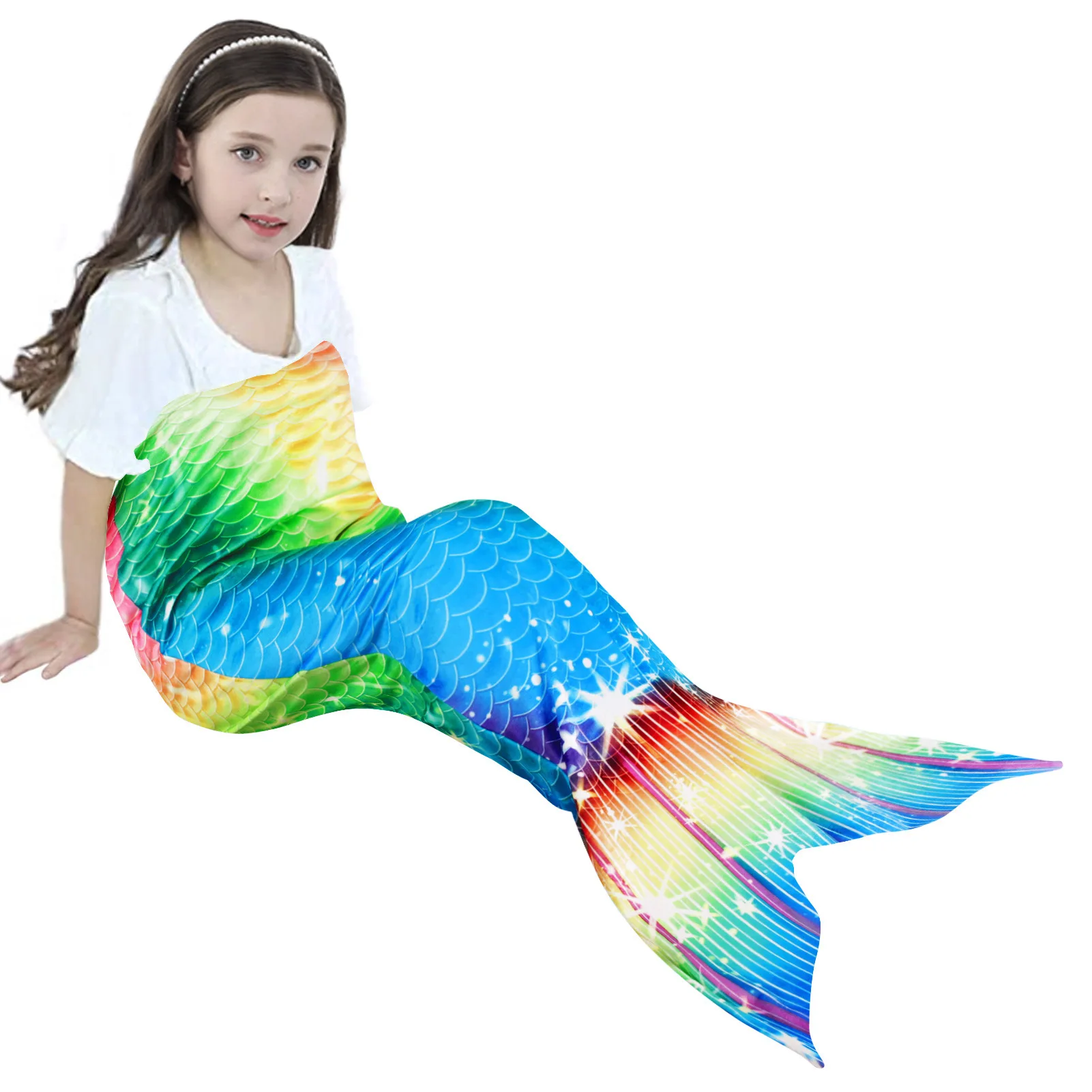 Colorful Sleeping Bag Blanket Throw Mermaid Fish Tail Blanket for Adult Childern Super Soft Double Layers Christmas Gift