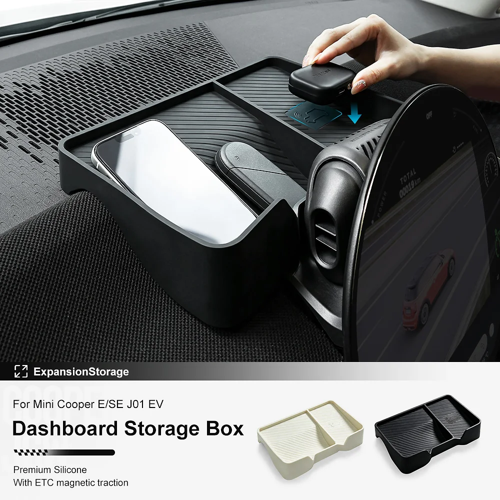 Silicone Car Dashboard Panel Storage Box with ETC Magnetic For MINI Electric COOPER E/SE J01 Central Control Screen Storage Tray