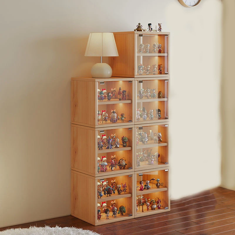 Display Cabinet Hand Model Toy Storage Display Cabinet Transparent Box Glass Door Household Building Blocks Cup Shelf