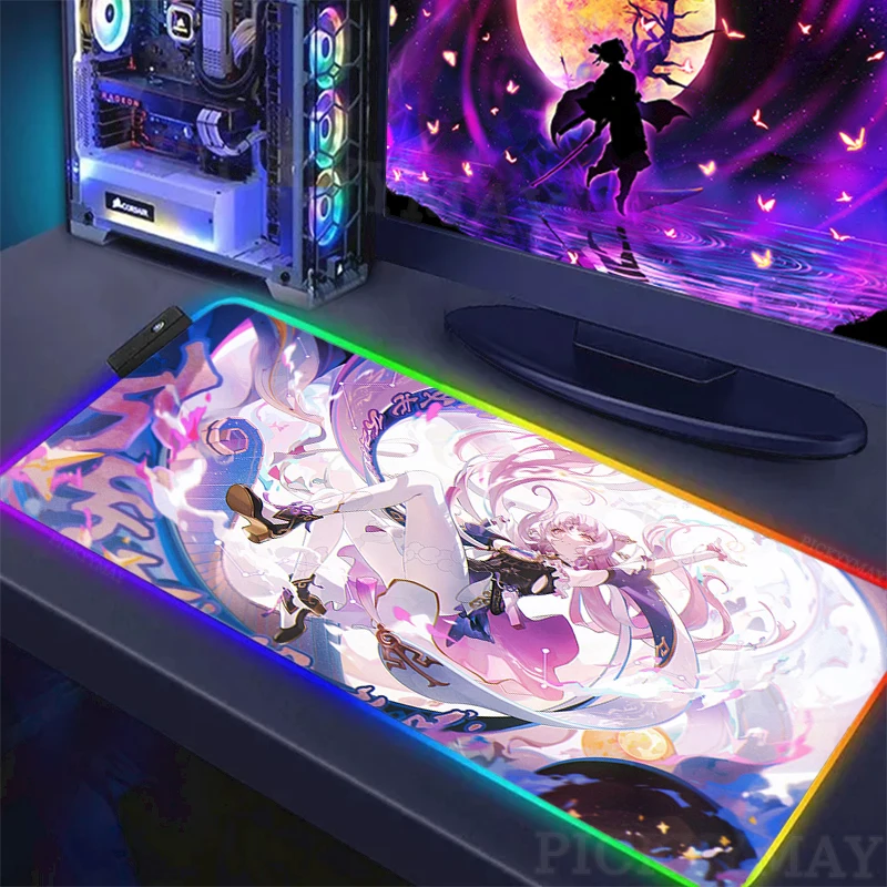 

Gaming Mouse Pad RGB Desk Mats Honkai Star Rail Gamer Mousepad LED Table Pads Backlit Rubber Desktop Mat XXL Mause Mat Anime