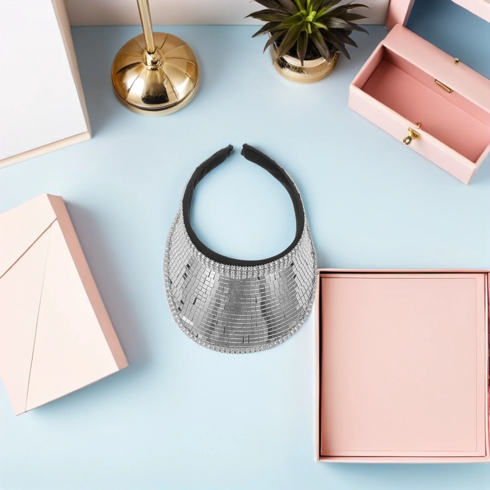 

Laser Cowgirl Hat Shiny Glitter Mirror Studded Party Headband For Women Disco Dance Western Bucket Hat Novelty