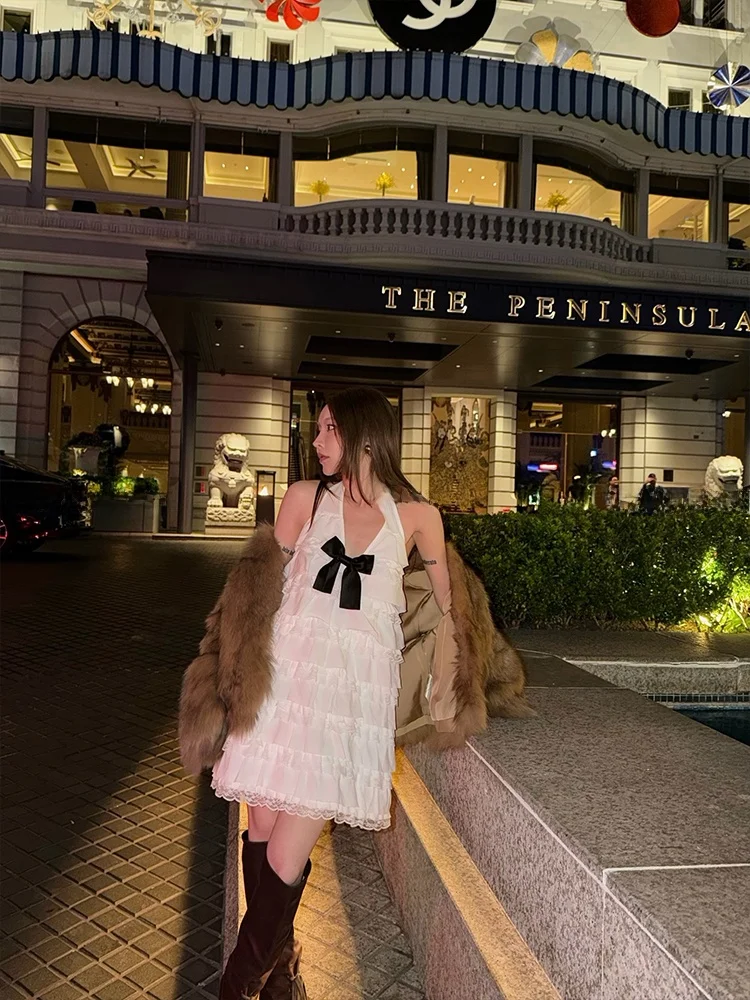

Spring New Style Lace Knot Slimming Cotton Dress Women's Gown Elegant Vacation Date Casual Loose Fit Comfortable