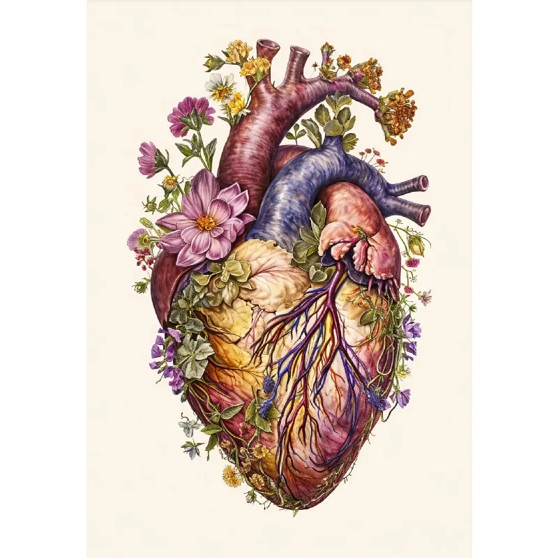 Colorful Flower Botanical Heart Poster Vintage Anatomy Human Skull Medicine Canvas Painting Wall Art Dissecting Room Home Dec