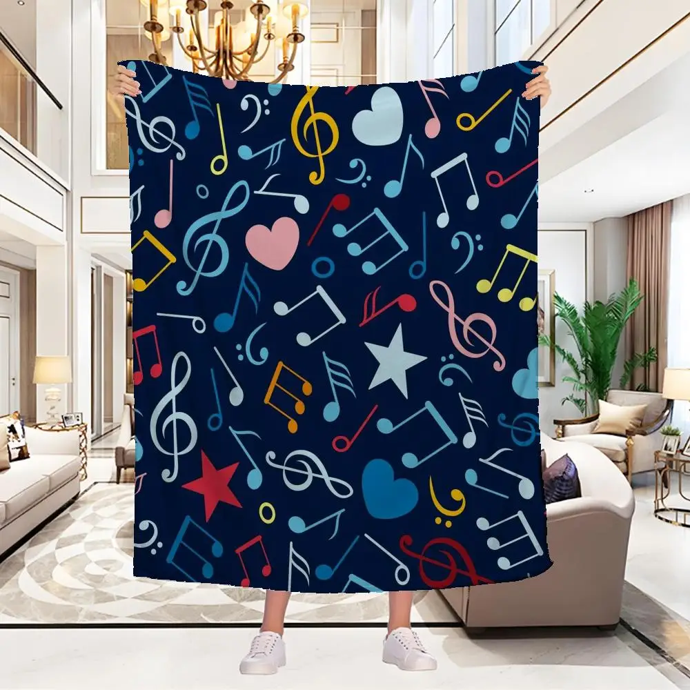Musical Note Pattern Throw Blanket, Vibrant Color Music Symbols Decor Sofa Blanket Throw Blanket Aesthetic Portable Home Travel