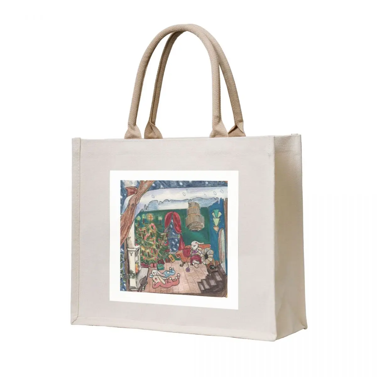 

Helen Holiday Bunnies 2023 By the fireside Tote Bag Canvas stote bag ecological bags free delivery bags shopper bags