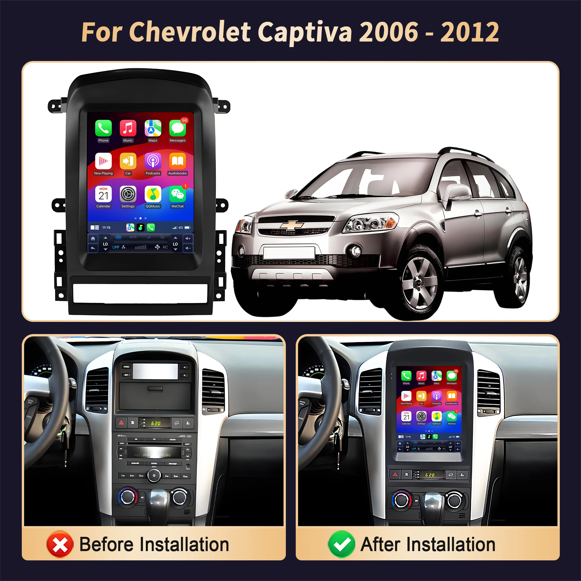 9.7inch For Chevrolet Captiva 2006-2012 Android 14 Car Radio WIFI GPS Wireless Bluetooth Carplay Multimedia Touch Screen Stereo