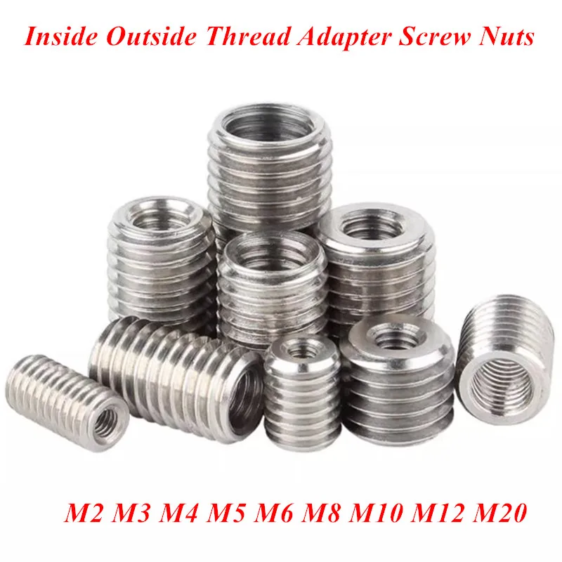 M2 M2.5 M3 M4 M5 M6 M8 M10 Stainless Steel 304 Inside Outside Thread Adapter Screw Sheath Thread Insert Sleeve Conversion Nuts