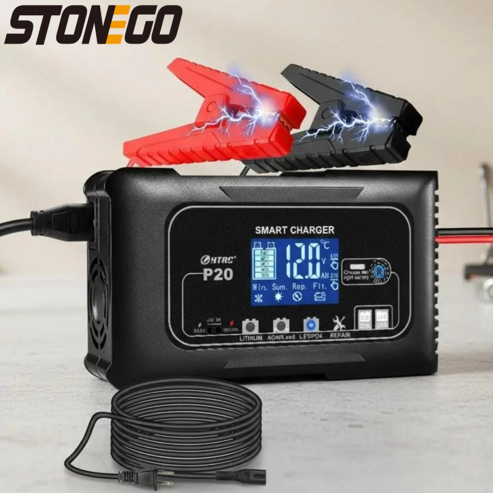 Smart Battery Charger 12V 24V Temperature Adaptive 3 Level Current Multiple Protection Lead Acid AGM LiFePO4 Repair Solutions