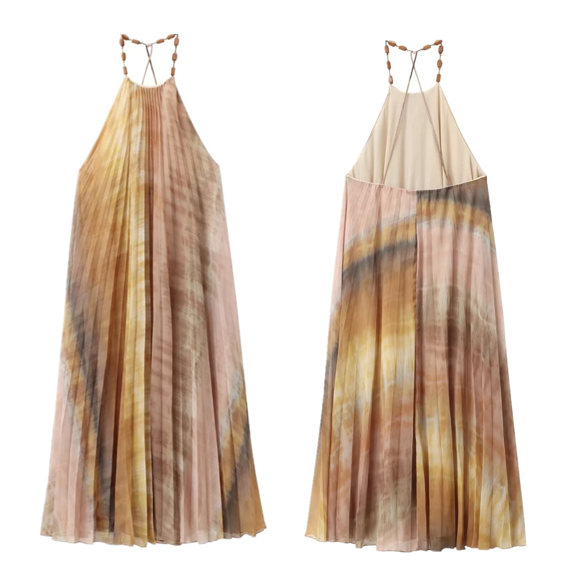 

Jenny&Dave Nordic Minimalist Midi Dress Vintage Halter Pleated Suspenders Dress Sexy Backless Dress Tie-dye Chiffon Dress