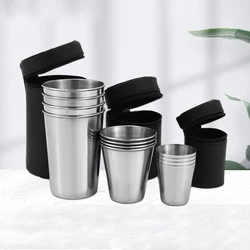 4Pcs Outdoor Practical Travel Stainless Steel Cups Mini Set Glasses For Whisky Wine With Case Portable Drinkware 30ml/70ml/170ml