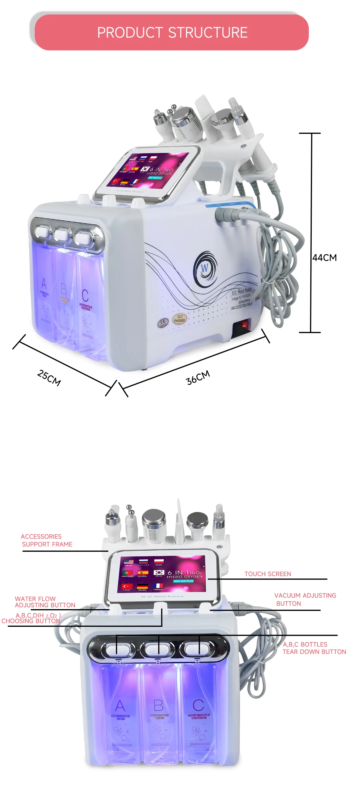 เครื่องพ่นออกซิเจนใบหน้าแบบ6 in 1เครื่องทำความสะอาดใบหน้าเครื่องกำจัดสิวหัวดำดูแลผิวลดขนาดรูขุมขนรูขุมขน