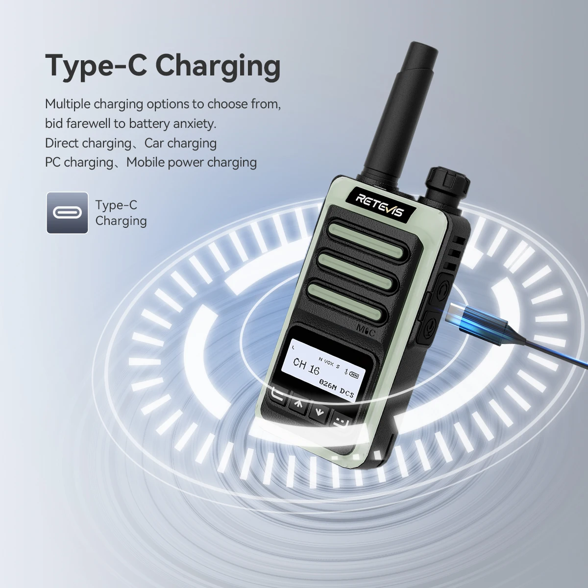 Retevis RB666S Walkie-Talkie PMR446 Lizenzfreies Walkie-Talkie Tragbares Typ-C-Schnelllade-VOX-Radio für den Notfall im Hotel Mall – Detail 3