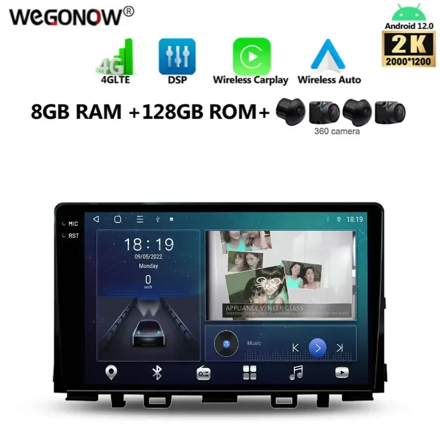 2000*1200 Carplay Auto Android 13.0 8+128G 360 Camera Car DVD Player GPS WIFI Bluetooth RDS Radio For KIA Rio KX Cross 2017-2020