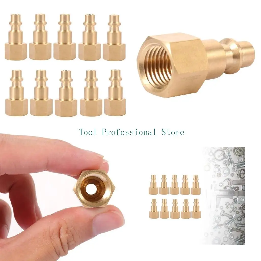 

57QF 10 Pcs 1/4inch NPT Brass Female Air Hose Quick-Connect Adapter Air Tool Compressor Fitting Female Brass Plug Connector