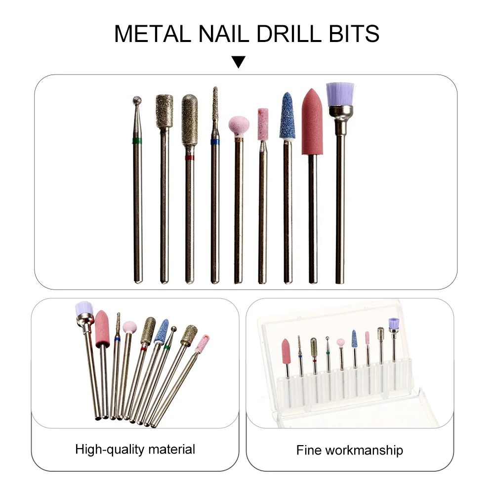 9 Pcs/set Nail File Grinder Miss Headsets Drill Metal Rack Polishing Machine Tool