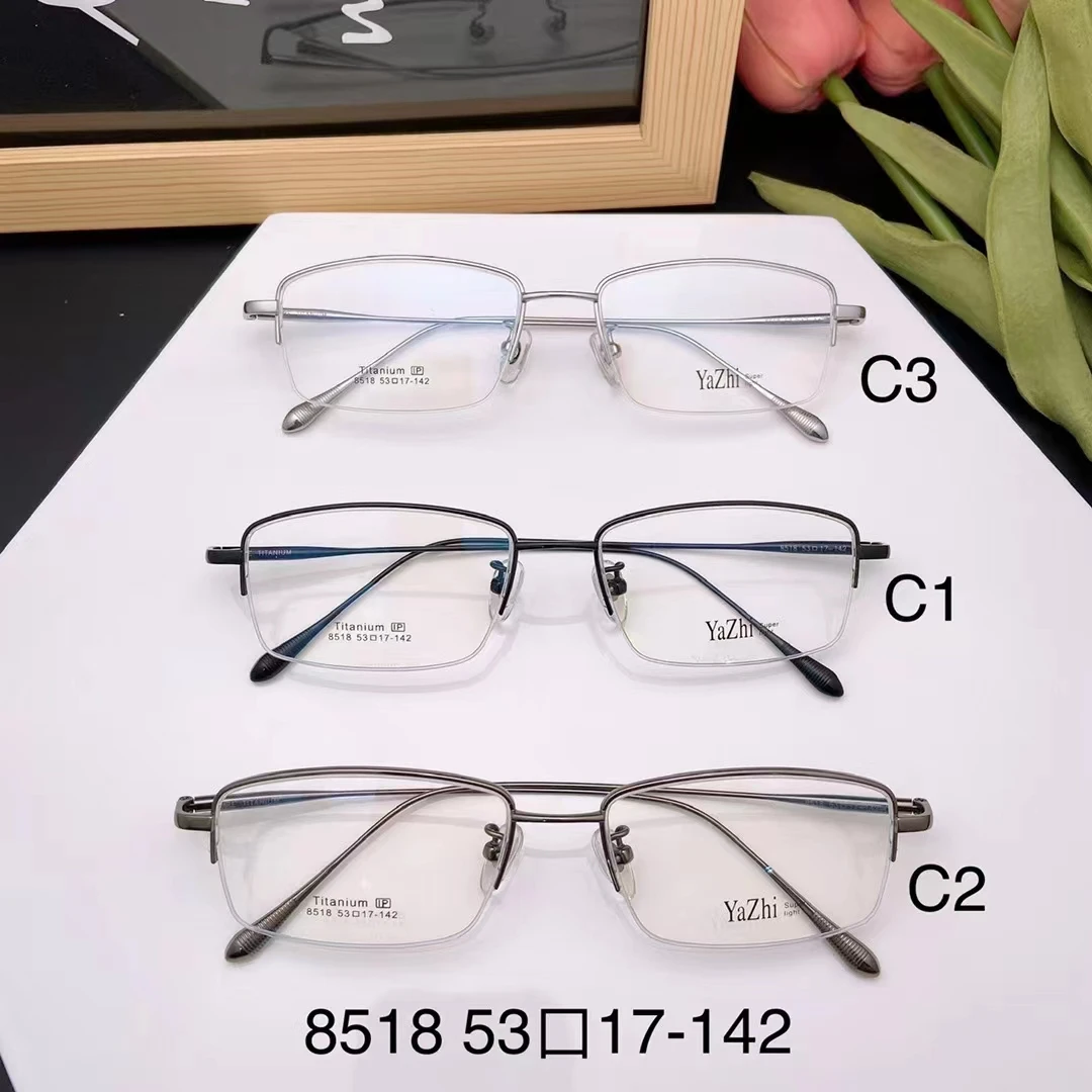 

53-17-142 Half-rimmed Titanium Glasses Frame Myopia Business Men's Ultra Light Casual Eye Glasses Frames for Men Glass Women