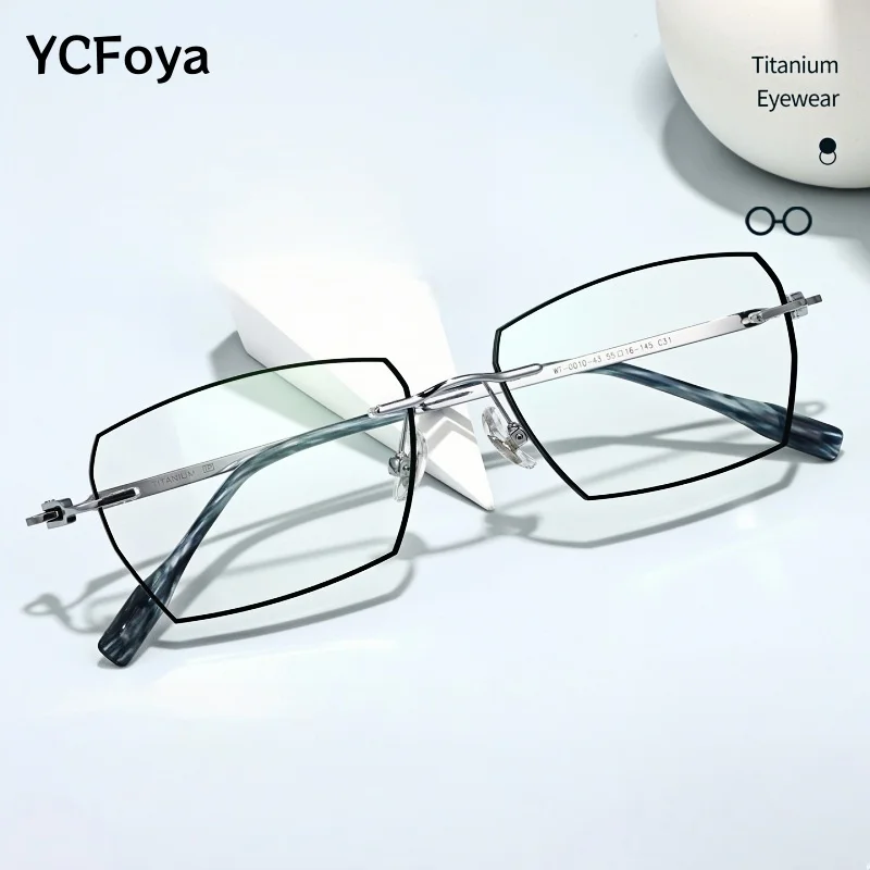 

YCFoya New Men and Women Rimless Ultralight Luxury Titanium Glasses Retro Fashion Optical Prescription Eyeglasses 2677