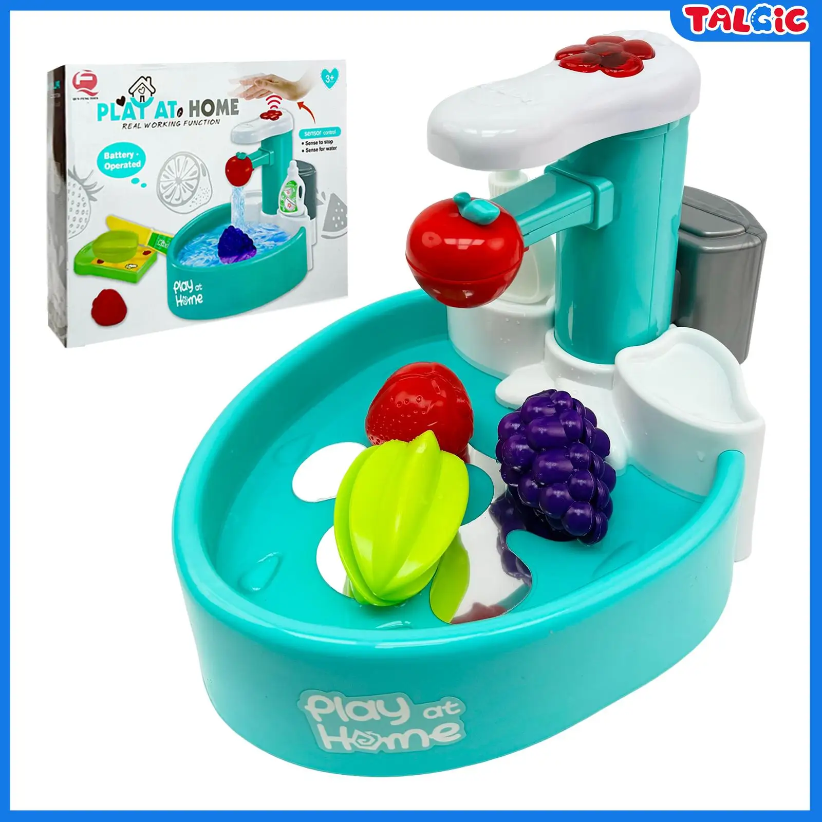 Hand Sensor Control Sink Kids Playset Kitchen Sink Toys, Running Water Pretend Play Wash Up Kitchen Sets