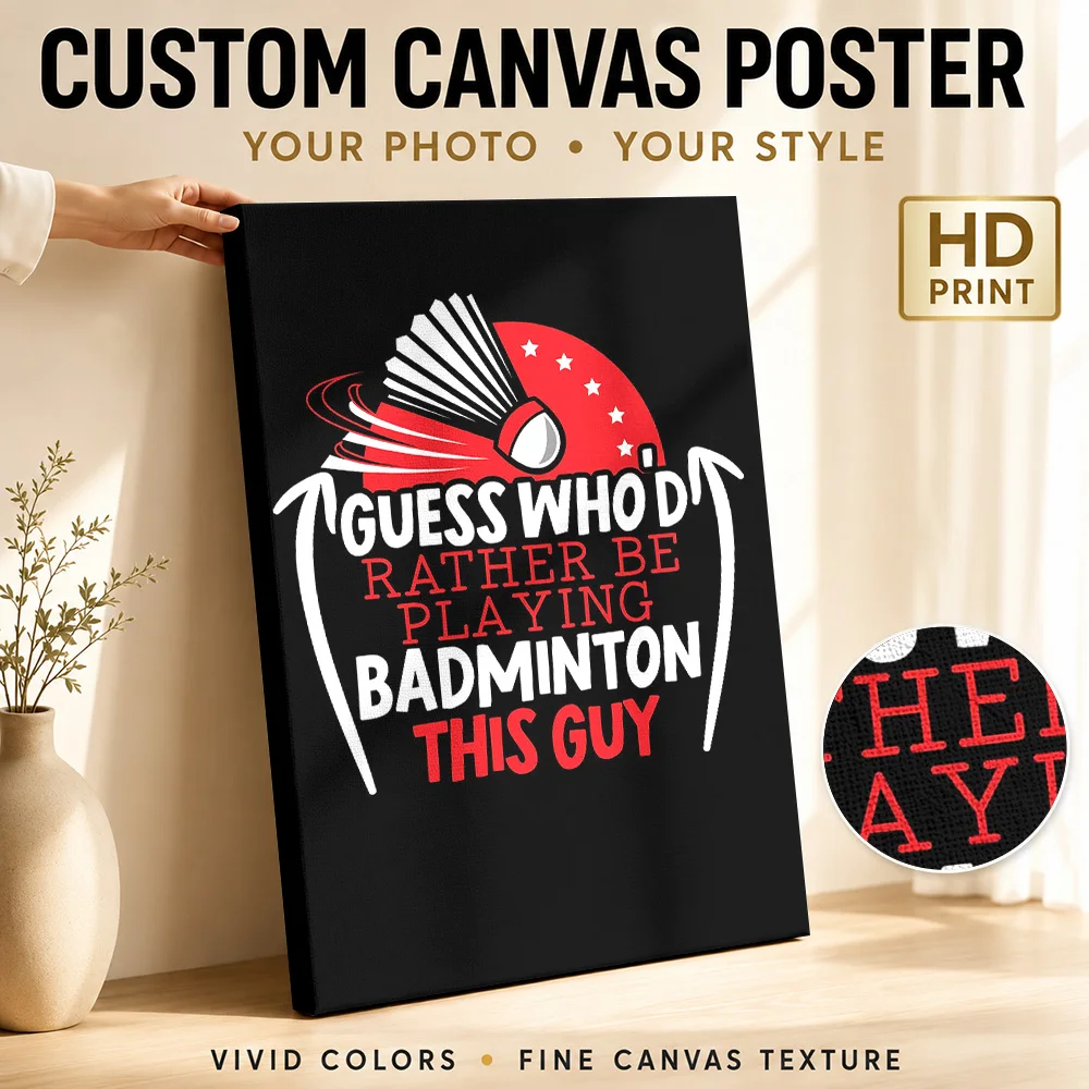 Badminton Player Canvas Print Poster Customized Sports Portrait Canvas Wall Art for Man Cave Decor Ready to Hang Gift for Fans