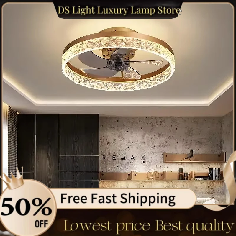 

Nordic Crystal Led Lamp with Ceiling Fan 6 Speeds Bedroom DC Ceiling Fan with Remote Control Ceiling Fans with Light Fixture