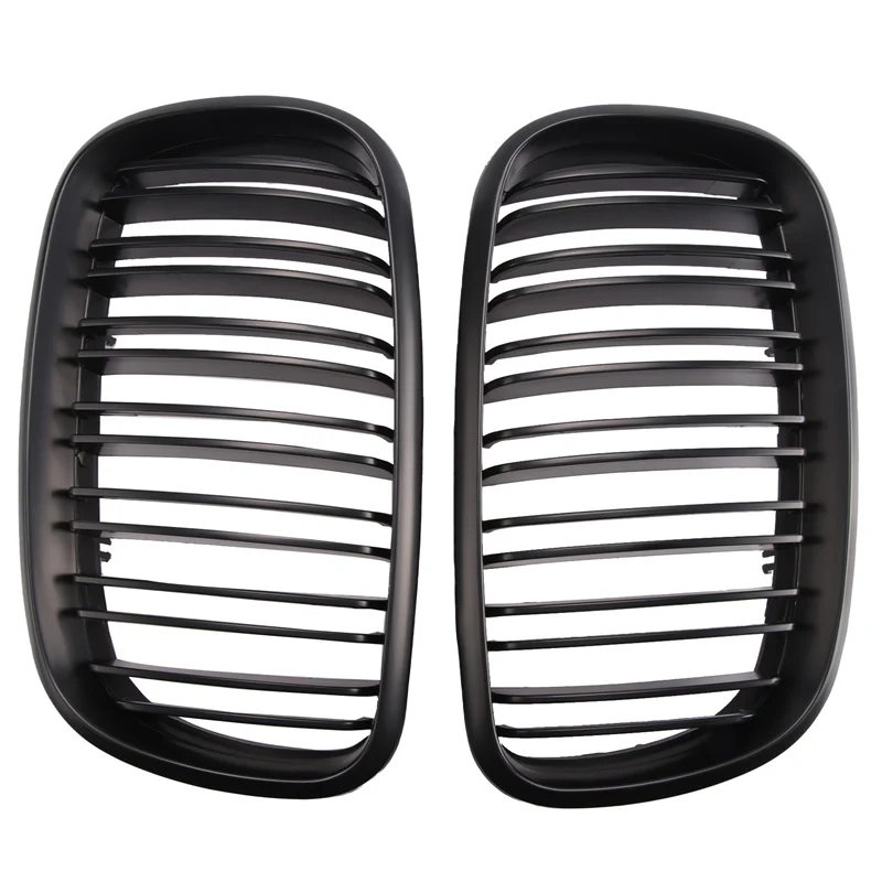 

M93K-Matte Black Front Bumper Dual Slat Front Kidney Grill Grille For-BMW X5 X6 E70 E71 2007-2014