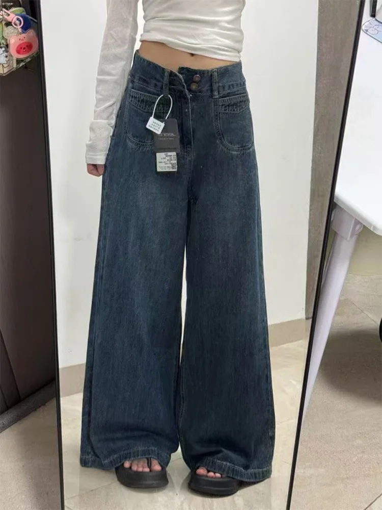 ارتفاع الخصر واسعة الساق الجينز المرأة مستقيم قطع الدنيم السراويل الخريف فضفاضة تناسب التخسيس بنطلون للكمثرى aped الجسم خمر Sle